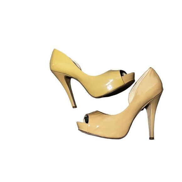 Jessica Simpson Acadia Cognac Patent Leather Peep Toe Pump Size 8.5 - Picture 4 of 6